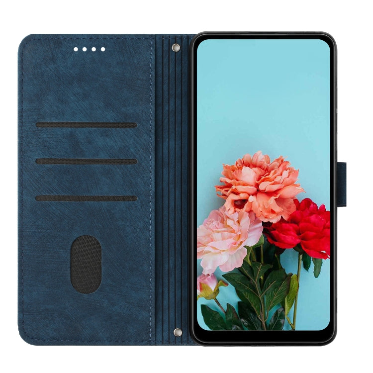 For Infinix Smart 8 Skin Feel Stripe Pattern Leather Phone Case with Lanyard(Blue) - Infinix Cases by PMC Jewellery | Online Shopping South Africa | PMC Jewellery | Buy Now Pay Later Mobicred