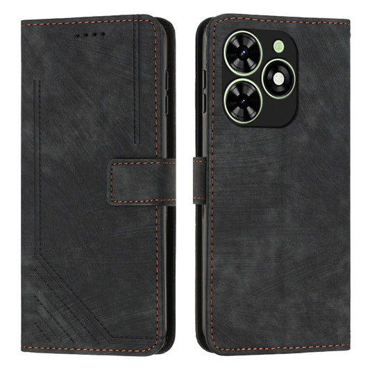 For Infinix Smart 8 Skin Feel Stripe Pattern Leather Phone Case with Lanyard(Black) - Infinix Cases by PMC Jewellery | Online Shopping South Africa | PMC Jewellery | Buy Now Pay Later Mobicred