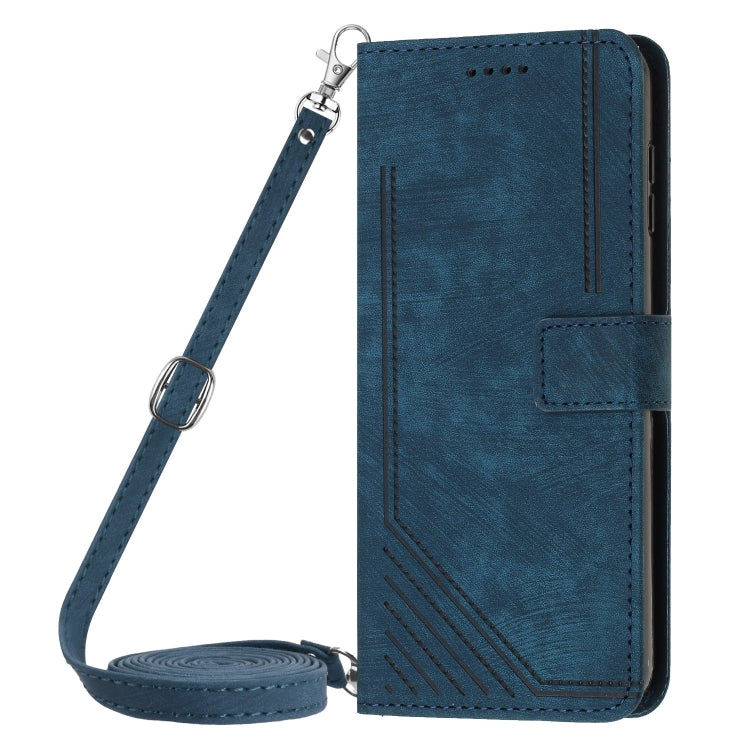 For Infinix Note 40 Pro 4G / 5G Skin Feel Stripe Pattern Leather Phone Case with Lanyard(Blue) - Infinix Cases by PMC TechLife | Online Shopping South Africa | PMC TechLife | Buy Now Pay Later Mobicred
