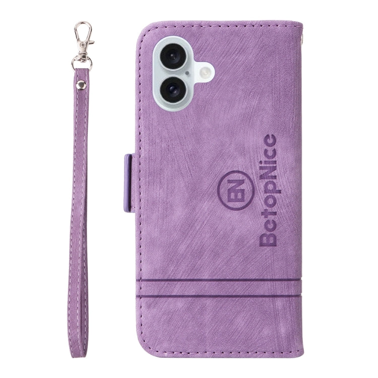 For iPhone 16 Plus BETOPNICE Dual-side Buckle Leather Phone Case(Purple) - iPhone 16 Plus Cases by BETOPNICE | Online Shopping South Africa | PMC Jewellery | Buy Now Pay Later Mobicred