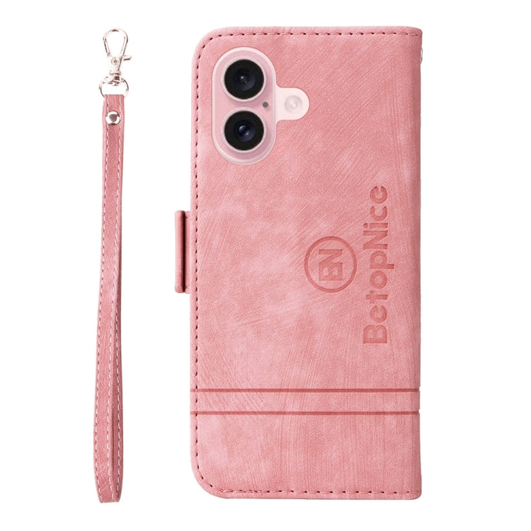 For iPhone 16 BETOPNICE Dual-side Buckle Leather Phone Case(Pink) - iPhone 16 Cases by BETOPNICE | Online Shopping South Africa | PMC Jewellery | Buy Now Pay Later Mobicred