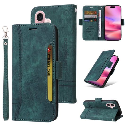 For iPhone 16 BETOPNICE Dual-side Buckle Leather Phone Case(Green) - iPhone 16 Cases by BETOPNICE | Online Shopping South Africa | PMC Jewellery | Buy Now Pay Later Mobicred