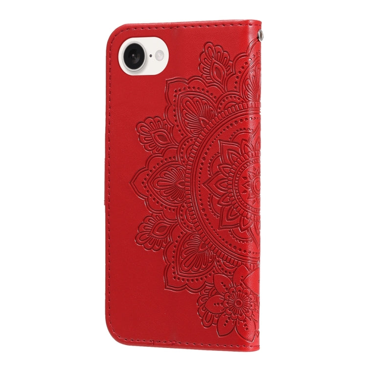 For iPhone 16e Seven-petal Flowers Embossing Leather Phone Case(Red) - iPhone 16e Cases by PMC TechLife | Online Shopping South Africa | PMC TechLife | Buy Now Pay Later Mobicred