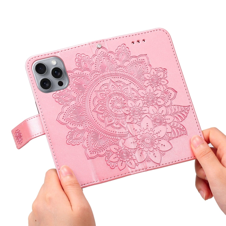 For iPhone 16 Pro Max 7-petal Flowers Embossing Leather Phone Case(Rose Gold) - iPhone 16 Pro Max Cases by PMC TechLife | Online Shopping South Africa | PMC TechLife | Buy Now Pay Later Mobicred