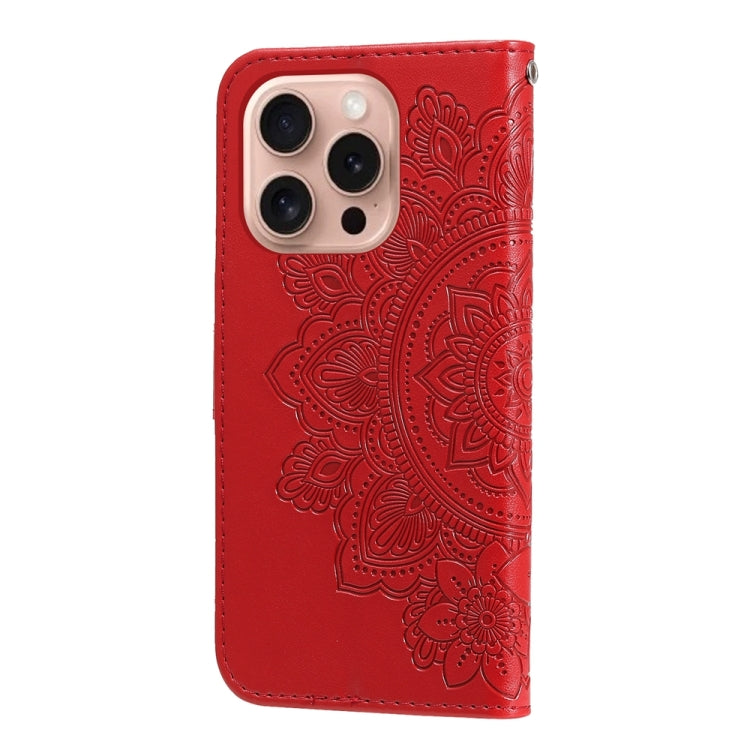 For iPhone 16 Pro 7-petal Flowers Embossing Leather Phone Case(Red) - iPhone 16 Pro Cases by PMC Jewellery | Online Shopping South Africa | PMC Jewellery | Buy Now Pay Later Mobicred