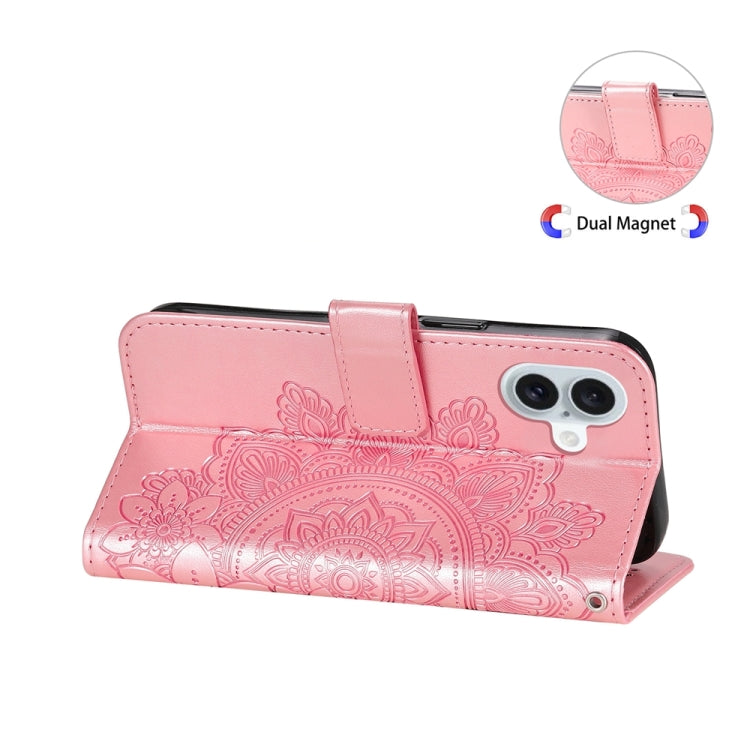 For iPhone 16 Plus 7-petal Flowers Embossing Leather Phone Case(Rose Gold) - iPhone 16 Plus Cases by PMC TechLife | Online Shopping South Africa | PMC TechLife | Buy Now Pay Later Mobicred
