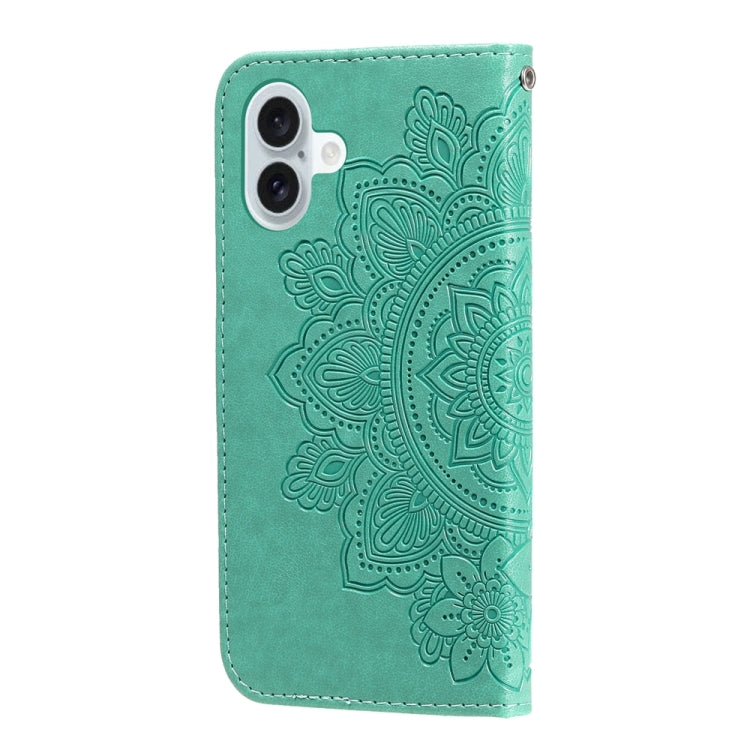 For iPhone 16 Plus 7-petal Flowers Embossing Leather Phone Case(Green) - iPhone 16 Plus Cases by PMC Jewellery | Online Shopping South Africa | PMC Jewellery | Buy Now Pay Later Mobicred