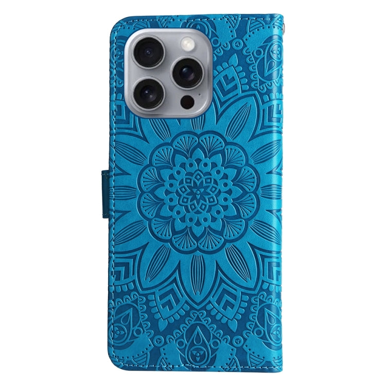 For iPhone 16 Pro Max Embossed Sunflower Leather Phone Case(Blue) - iPhone 16 Pro Max Cases by PMC Jewellery | Online Shopping South Africa | PMC Jewellery | Buy Now Pay Later Mobicred