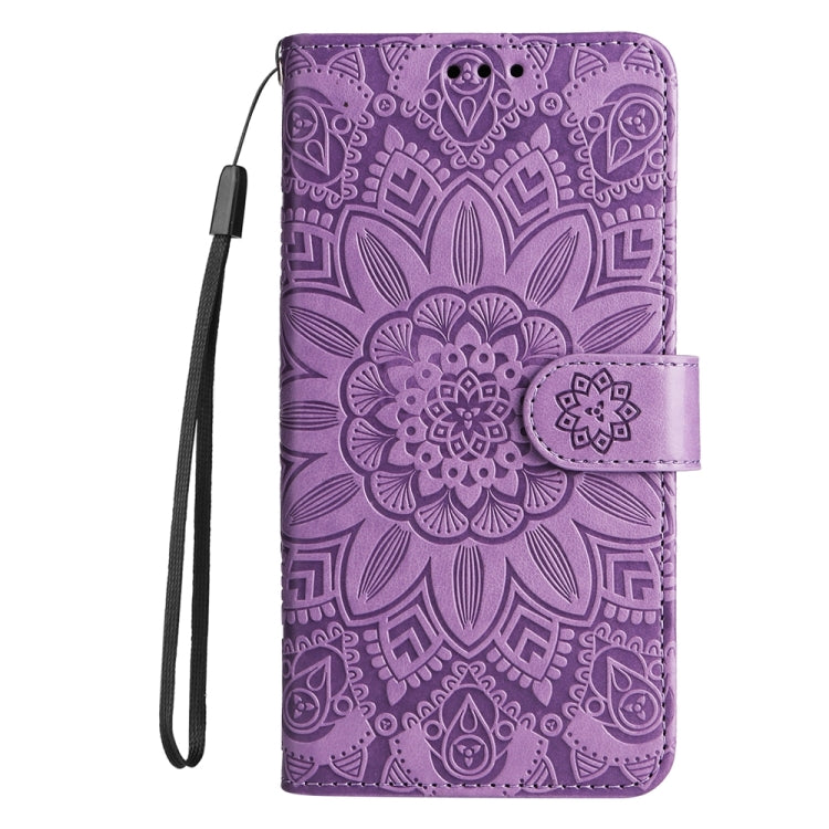 For iPhone 16 Pro Embossed Sunflower Leather Phone Case(Purple) - iPhone 16 Pro Cases by PMC TechLife | Online Shopping South Africa | PMC TechLife | Buy Now Pay Later Mobicred