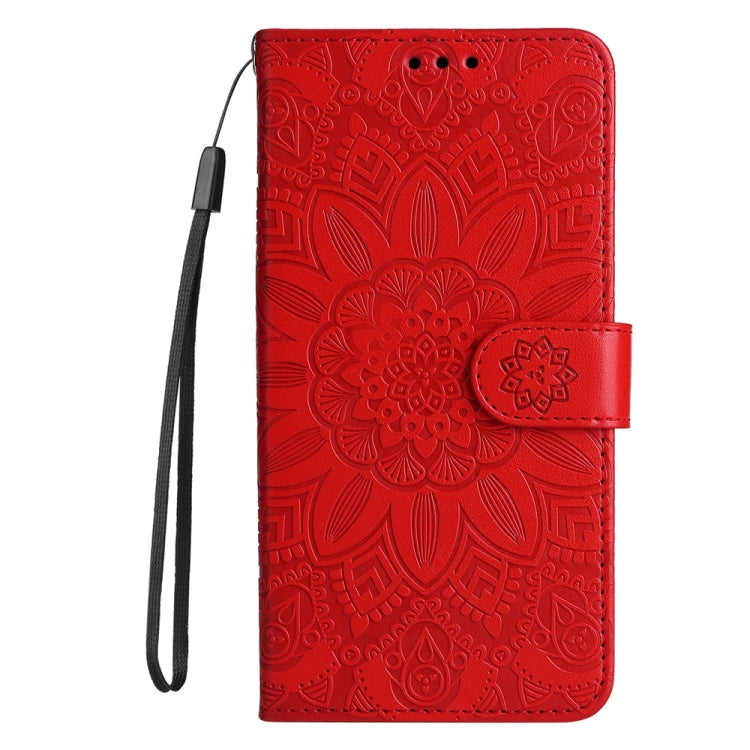 For iPhone 16 Embossed Sunflower Leather Phone Case(Red) - iPhone 16 Cases by PMC Jewellery | Online Shopping South Africa | PMC Jewellery | Buy Now Pay Later Mobicred