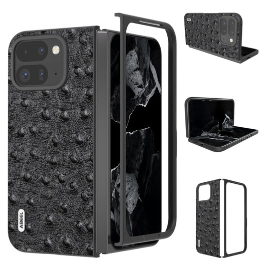 For Google Pixel 9 Pro Fold ABEEL Genuine Leather Ostrich Texture Phone Case(Black) - Google Cases by PMC Jewellery | Online Shopping South Africa | PMC Jewellery | Buy Now Pay Later Mobicred