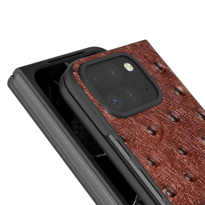 For Google Pixel 9 Pro Fold ABEEL Genuine Leather Ostrich Texture Phone Case(Coffee) - Google Cases by PMC Jewellery | Online Shopping South Africa | PMC Jewellery | Buy Now Pay Later Mobicred