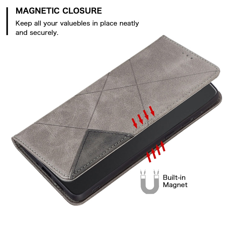 For iPhone 16 Pro Rhombus Texture Magnetic Leather Phone Case(Grey) - iPhone 16 Pro Cases by PMC TechLife | Online Shopping South Africa | PMC TechLife | Buy Now Pay Later Mobicred