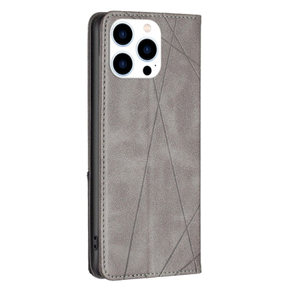 For iPhone 16 Pro Max Rhombus Texture Magnetic Leather Phone Case(Grey) - iPhone 16 Pro Max Cases by PMC Jewellery | Online Shopping South Africa | PMC Jewellery | Buy Now Pay Later Mobicred