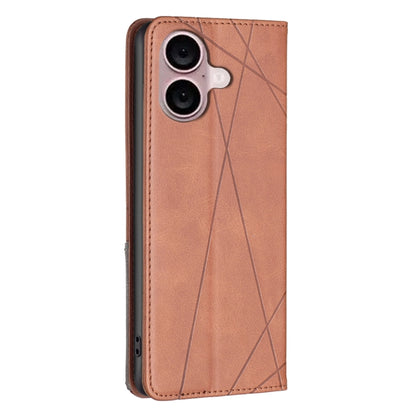 For iPhone 16 Rhombus Texture Magnetic Leather Phone Case(Brown) - iPhone 16 Cases by PMC Jewellery | Online Shopping South Africa | PMC Jewellery | Buy Now Pay Later Mobicred