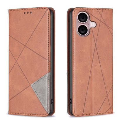 For iPhone 16 Plus Rhombus Texture Magnetic Leather Phone Case(Brown) - iPhone 16 Plus Cases by PMC Jewellery | Online Shopping South Africa | PMC Jewellery | Buy Now Pay Later Mobicred