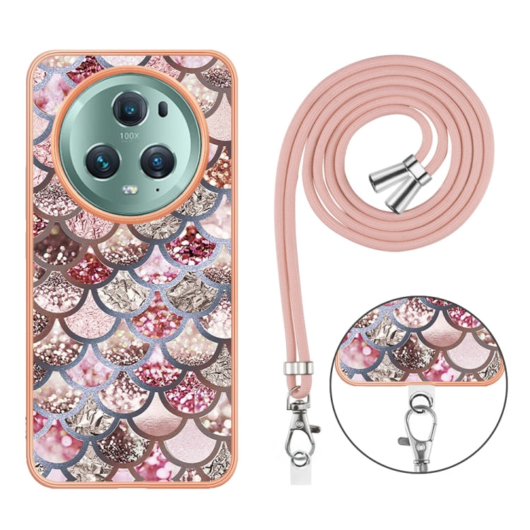 For Honor Magic5 Pro Electroplating IMD TPU Phone Case with Lanyard(Pink Scales) - Honor Cases by PMC Jewellery | Online Shopping South Africa | PMC Jewellery | Buy Now Pay Later Mobicred