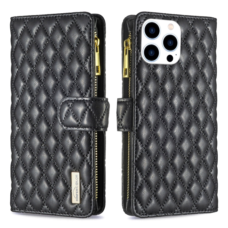 For iPhone 16 Pro Max Diamond Lattice Zipper Wallet Leather Flip Phone Case(Black) - iPhone 16 Pro Max Cases by PMC Jewellery | Online Shopping South Africa | PMC Jewellery | Buy Now Pay Later Mobicred