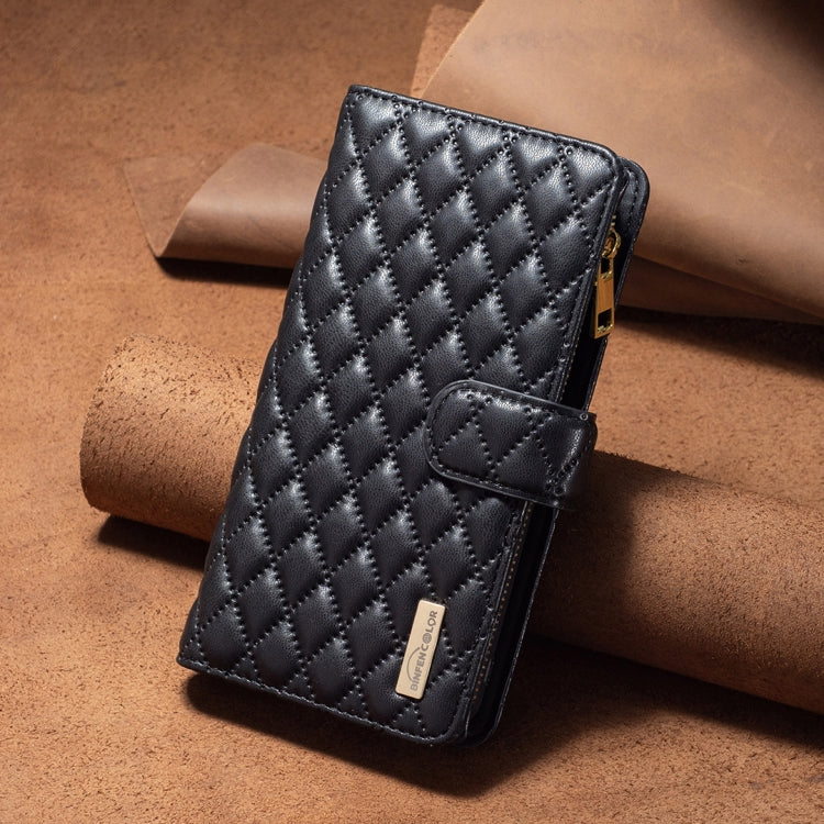 For iPhone 16 Pro Max Diamond Lattice Zipper Wallet Leather Flip Phone Case(Black) - iPhone 16 Pro Max Cases by PMC Jewellery | Online Shopping South Africa | PMC Jewellery | Buy Now Pay Later Mobicred
