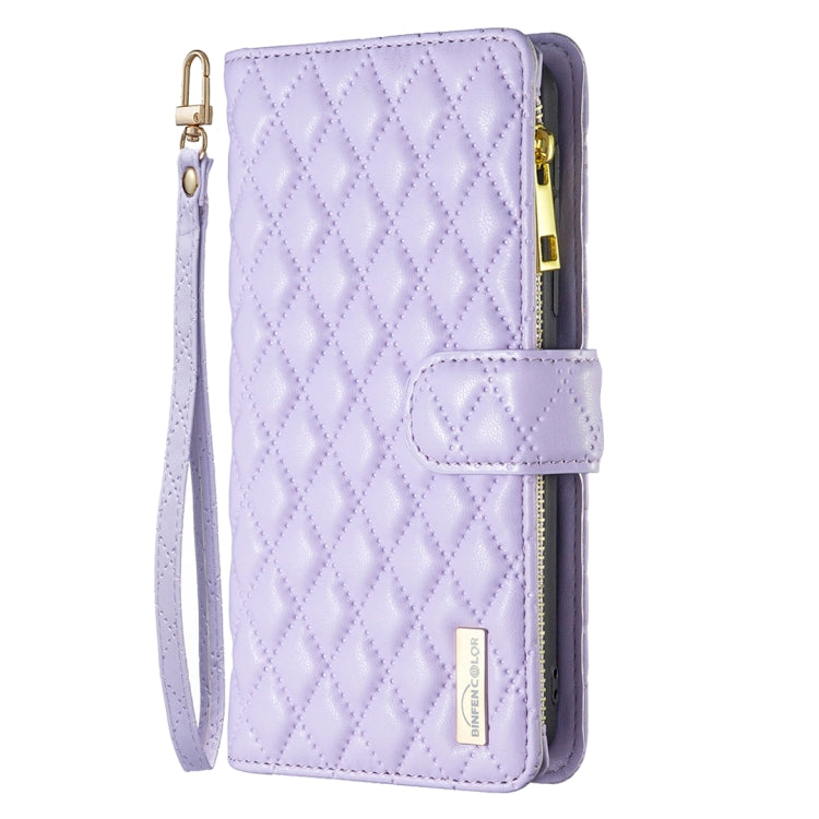 For iPhone 16 Diamond Lattice Zipper Wallet Leather Flip Phone Case(Purple) - iPhone 16 Cases by PMC Jewellery | Online Shopping South Africa | PMC Jewellery | Buy Now Pay Later Mobicred