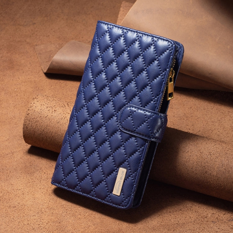 For iPhone 16 Plus Diamond Lattice Zipper Wallet Leather Flip Phone Case(Blue) - iPhone 16 Plus Cases by PMC Jewellery | Online Shopping South Africa | PMC Jewellery | Buy Now Pay Later Mobicred