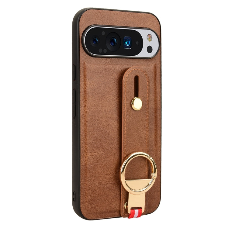 For Google Pixel 9 Pro Wristband Leather Back Phone Case(Brown) - Google Cases by PMC Jewellery | Online Shopping South Africa | PMC Jewellery | Buy Now Pay Later Mobicred