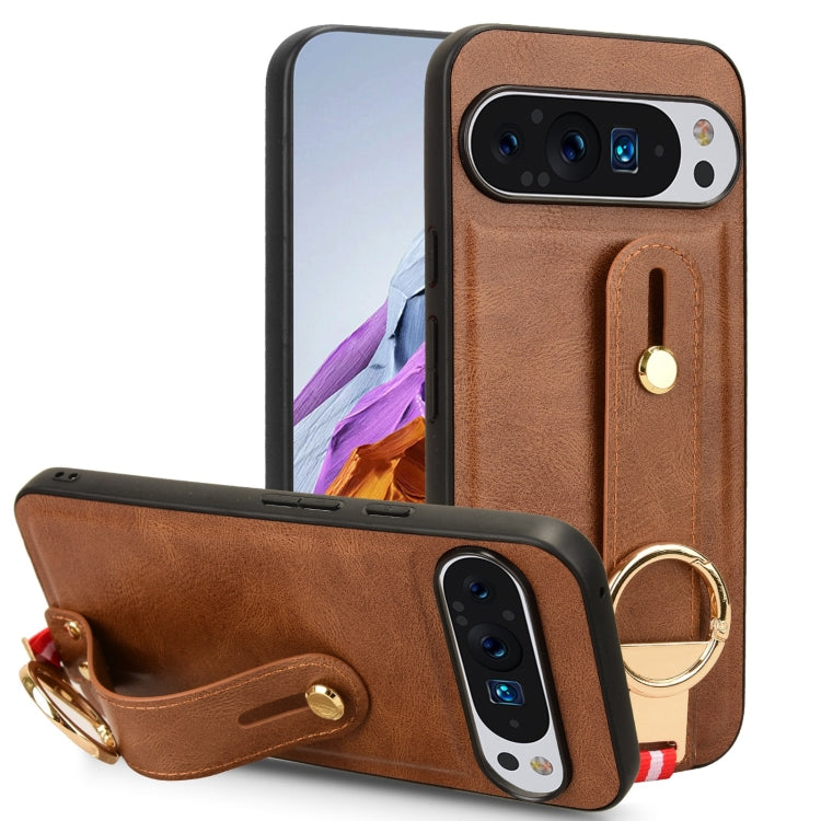 For Google Pixel 9 Wristband Leather Back Phone Case(Brown) - Google Cases by PMC Jewellery | Online Shopping South Africa | PMC Jewellery | Buy Now Pay Later Mobicred