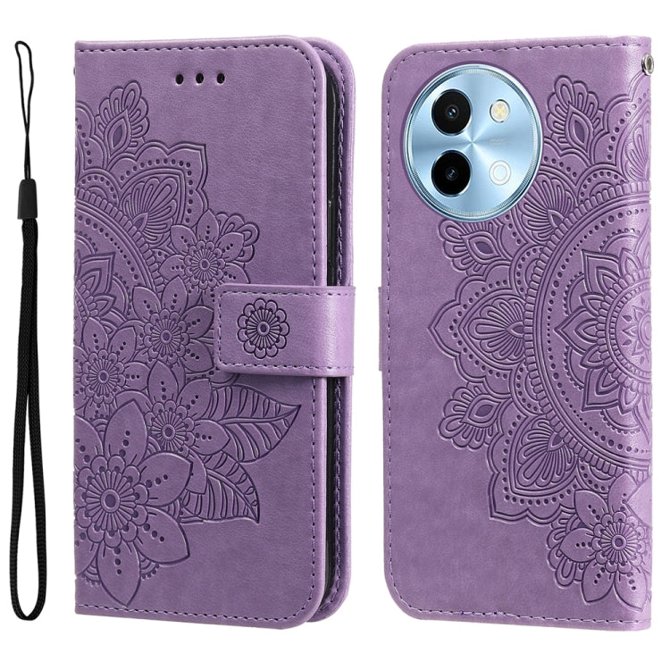 For vivo Y38 5G / T3x 5G Global 7-petal Flowers Embossing Leather Phone Case(Light Purple) - vivo Cases by PMC Jewellery | Online Shopping South Africa | PMC Jewellery | Buy Now Pay Later Mobicred