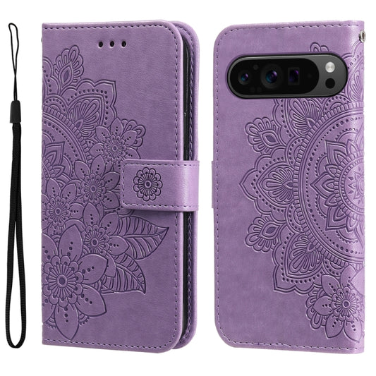 For Google Pixel 9 Pro 7-petal Flowers Embossing Leather Phone Case(Light Purple) - Google Cases by PMC Jewellery | Online Shopping South Africa | PMC Jewellery | Buy Now Pay Later Mobicred