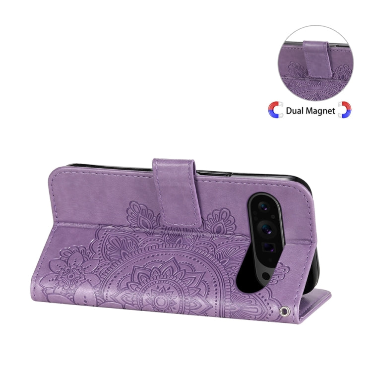 For Google Pixel 9 Pro 7-petal Flowers Embossing Leather Phone Case(Light Purple) - Google Cases by PMC Jewellery | Online Shopping South Africa | PMC Jewellery | Buy Now Pay Later Mobicred