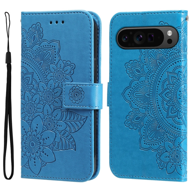 For Google Pixel 9 Pro 7-petal Flowers Embossing Leather Phone Case(Blue) - Google Cases by PMC Jewellery | Online Shopping South Africa | PMC Jewellery | Buy Now Pay Later Mobicred