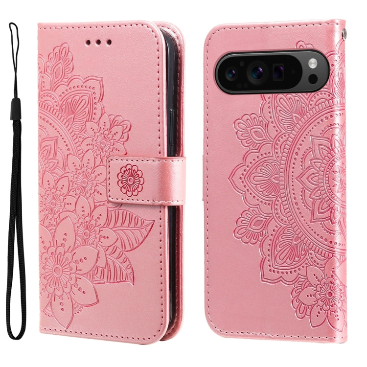 For Google Pixel 9 Pro 7-petal Flowers Embossing Leather Phone Case(Rose Gold) - Google Cases by PMC Jewellery | Online Shopping South Africa | PMC Jewellery | Buy Now Pay Later Mobicred