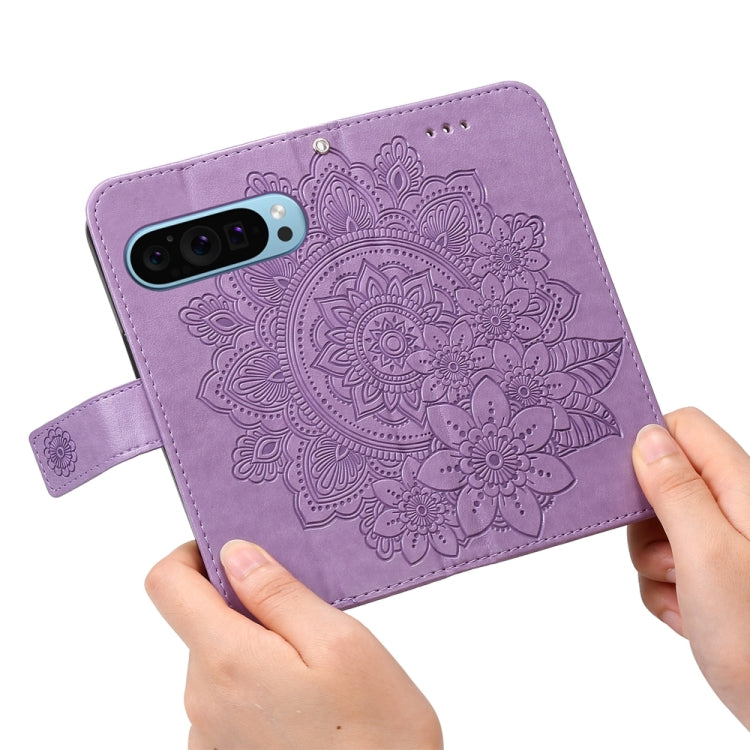 For Google Pixel 9 7-petal Flowers Embossing Leather Phone Case(Light Purple) - Google Cases by PMC Jewellery | Online Shopping South Africa | PMC Jewellery | Buy Now Pay Later Mobicred