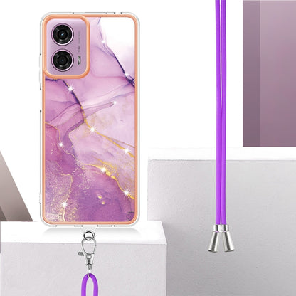 For Motorola Moto G04 4G / G24 4G Electroplating Marble Dual-side IMD Phone Case with Lanyard(Purple 001) - Motorola Cases by PMC Jewellery | Online Shopping South Africa | PMC Jewellery | Buy Now Pay Later Mobicred