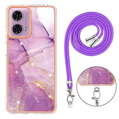 For Motorola Moto G04 4G / G24 4G Electroplating Marble Dual-side IMD Phone Case with Lanyard(Purple 001) - Motorola Cases by PMC Jewellery | Online Shopping South Africa | PMC Jewellery | Buy Now Pay Later Mobicred