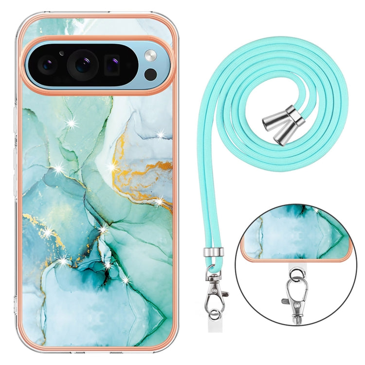 For Google Pixel 9 / 9 Pro Electroplating Marble Dual-side IMD Phone Case with Lanyard(Green 003) - Google Cases by PMC Jewellery | Online Shopping South Africa | PMC Jewellery | Buy Now Pay Later Mobicred