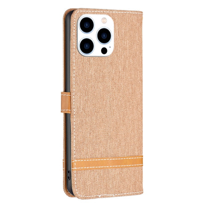 For iPhone 16 Pro Max Color Block Denim Texture Leather Phone Case(Brown) - iPhone 16 Pro Max Cases by PMC Jewellery | Online Shopping South Africa | PMC Jewellery | Buy Now Pay Later Mobicred