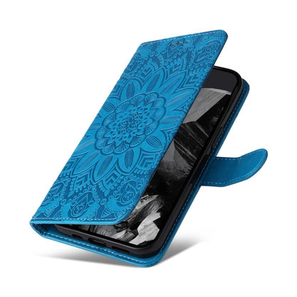 For Google Pixel 9 Pro Embossed Sunflower Leather Phone Case(Blue) - Google Cases by PMC Jewellery | Online Shopping South Africa | PMC Jewellery | Buy Now Pay Later Mobicred