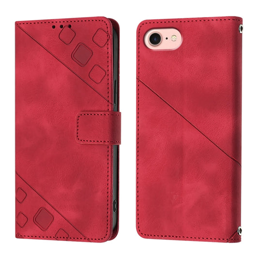 For iPhone SE 2024 Skin-feel Embossed Leather Phone Case(Red) - More iPhone Cases by PMC Jewellery | Online Shopping South Africa | PMC Jewellery | Buy Now Pay Later Mobicred