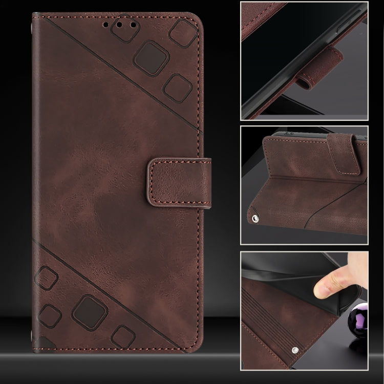 For iPhone SE 2024 Skin-feel Embossed Leather Phone Case(Brown) - More iPhone Cases by PMC Jewellery | Online Shopping South Africa | PMC Jewellery | Buy Now Pay Later Mobicred