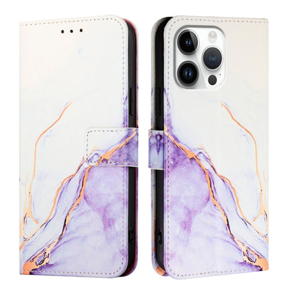 For iPhone 16 Pro Max PT003 Marble Pattern Flip Leather Phone Case(White Purple LS006) - iPhone 16 Pro Max Cases by PMC Jewellery | Online Shopping South Africa | PMC Jewellery | Buy Now Pay Later Mobicred