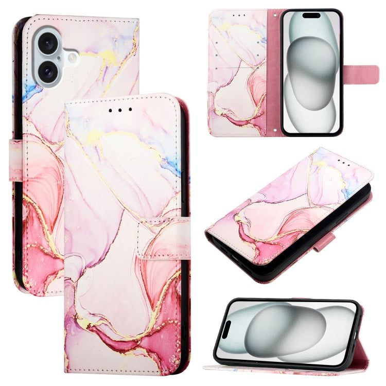 For iPhone 16 Plus PT003 Marble Pattern Flip Leather Phone Case(Rose Gold) - iPhone 16 Plus Cases by PMC Jewellery | Online Shopping South Africa | PMC Jewellery | Buy Now Pay Later Mobicred