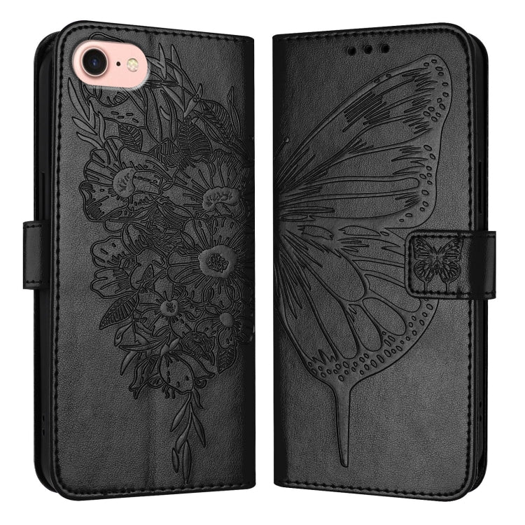 For iPhone SE 2024 Embossed Butterfly Leather Phone Case(Black) - More iPhone Cases by PMC Jewellery | Online Shopping South Africa | PMC Jewellery | Buy Now Pay Later Mobicred