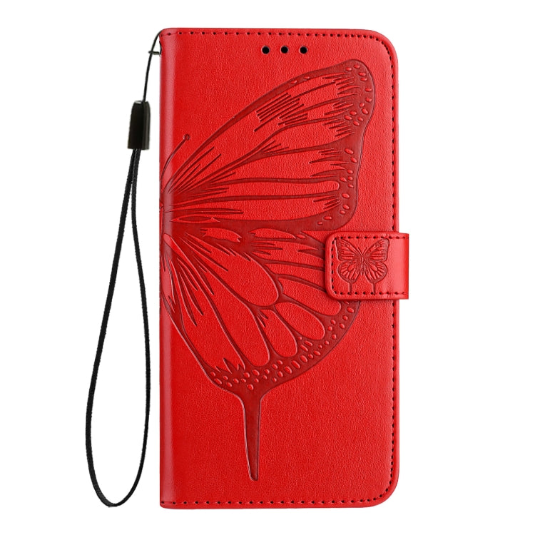 For iPhone SE 2024 Embossed Butterfly Leather Phone Case(Red) - More iPhone Cases by PMC Jewellery | Online Shopping South Africa | PMC Jewellery | Buy Now Pay Later Mobicred