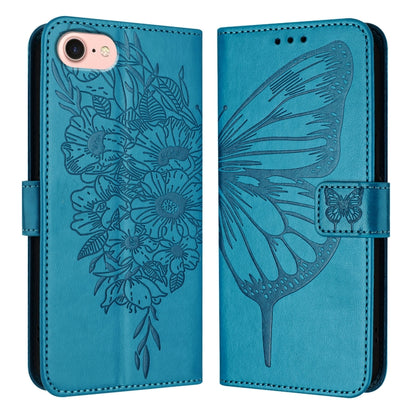 For iPhone SE 2024 Embossed Butterfly Leather Phone Case(Blue) - More iPhone Cases by PMC Jewellery | Online Shopping South Africa | PMC Jewellery | Buy Now Pay Later Mobicred