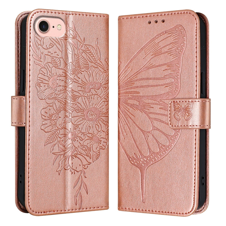 For iPhone SE 2024 Embossed Butterfly Leather Phone Case(Rose Gold) - More iPhone Cases by PMC Jewellery | Online Shopping South Africa | PMC Jewellery | Buy Now Pay Later Mobicred