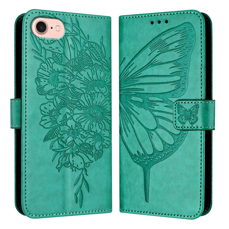 For iPhone SE 2024 Embossed Butterfly Leather Phone Case(Green) - More iPhone Cases by PMC Jewellery | Online Shopping South Africa | PMC Jewellery | Buy Now Pay Later Mobicred