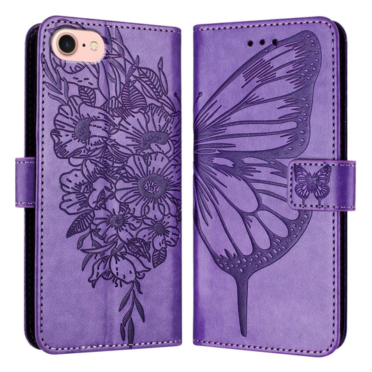 For iPhone SE 2024 Embossed Butterfly Leather Phone Case(Light Purple) - More iPhone Cases by PMC Jewellery | Online Shopping South Africa | PMC Jewellery | Buy Now Pay Later Mobicred