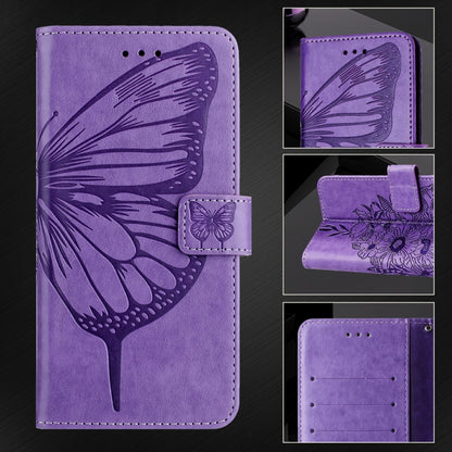 For iPhone SE 2024 Embossed Butterfly Leather Phone Case(Light Purple) - More iPhone Cases by PMC Jewellery | Online Shopping South Africa | PMC Jewellery | Buy Now Pay Later Mobicred