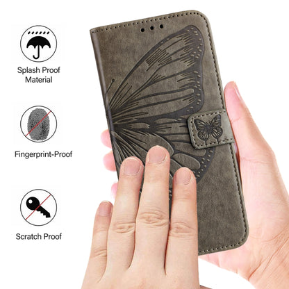 For iPhone SE 2024 Embossed Butterfly Leather Phone Case(Grey) - More iPhone Cases by PMC Jewellery | Online Shopping South Africa | PMC Jewellery | Buy Now Pay Later Mobicred